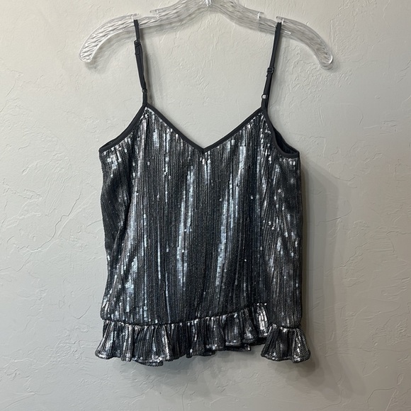 Anthropologie grey sequin ruffle tank top size 4. NWT - Picture 6 of 10